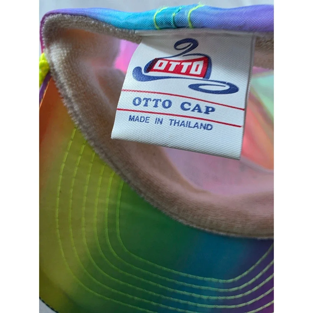90s Vintage Michigan Speedway USA Hat OSFA Rainbow Neon Nylon Otto Cap